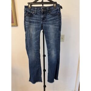 Affliction Jade Flared Jeans 25 Low Rise Y2K Embellished Pocket Distressed